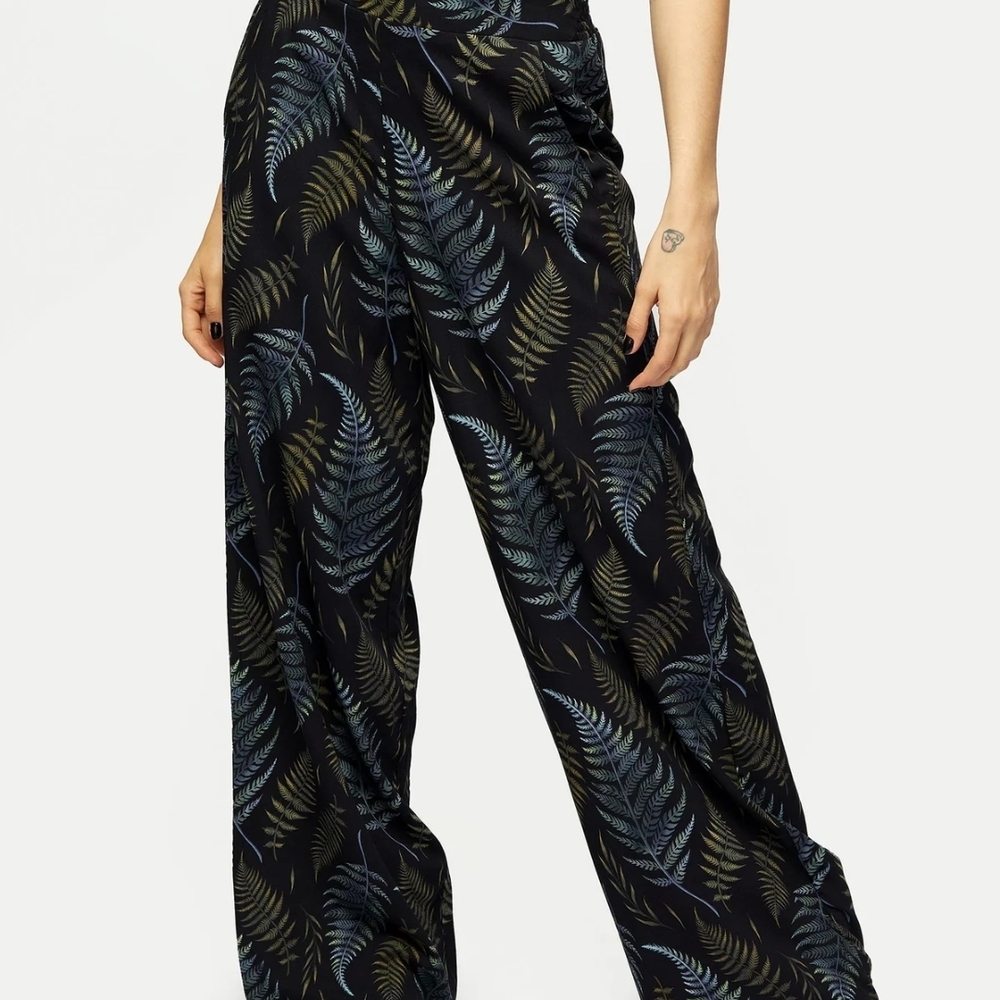 Disturbia Black and Green Fern Wide Leg Pants